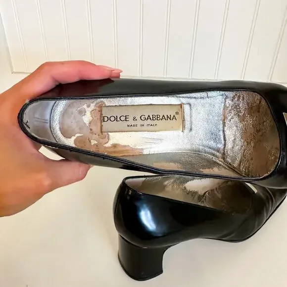 Dolce & Gabbana Italian Leather Square Toe Pumps Black - Picture 10 of 11